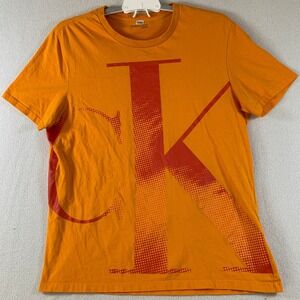 Calvin Klein Casual Tee Men's Short Sleeve CK Logo Graphic T-Shirt Orange Size L